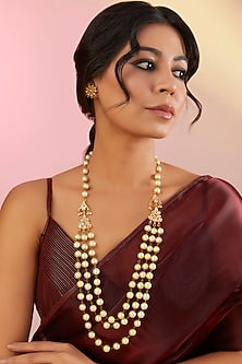 Gold Plated Kundan Polki & Pearl Layered Necklace