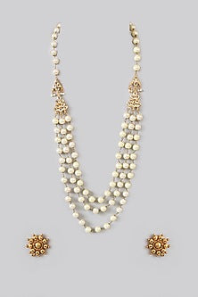 Gold Plated Kundan Polki & Pearl Layered Necklace