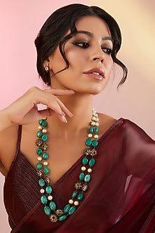 Gold Plated Kundan Polki & Beaded Layered Necklace