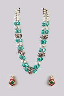 Gold Plated Kundan Polki & Beaded Layered Necklace