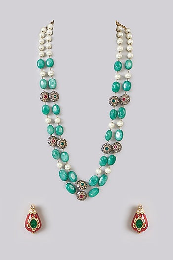 Gold Finish Kundan Polki & Beaded Layered Necklace