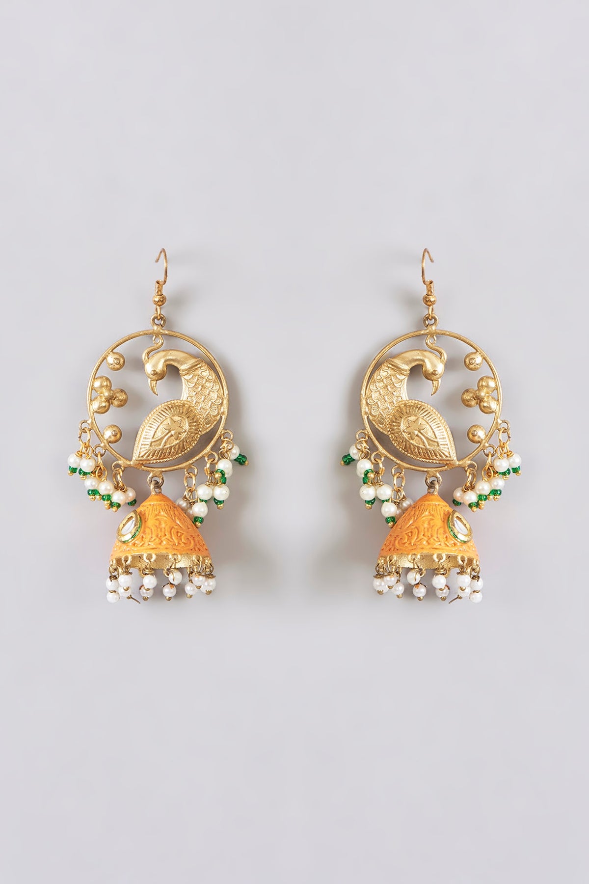 Gold Plated Pearl Motif Dangler Earrings