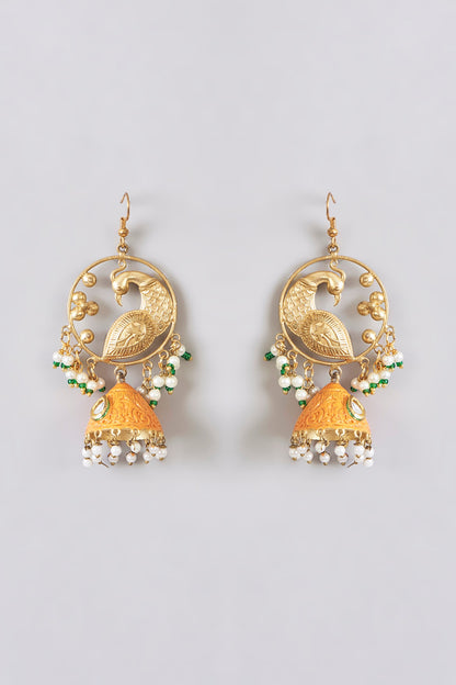 Gold Plated Pearl Motif Dangler Earrings