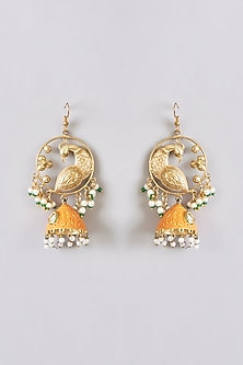 Gold Plated Pearl Motif Dangler Earrings