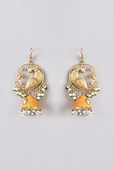 Gold Plated Pearl Motif Dangler Earrings