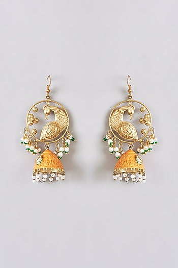 Gold Plated Pearl Motif Dangler Earrings
