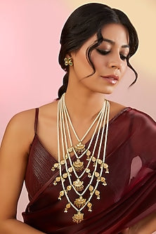 Gold Plated Kundan Polki & Pearl Layered Necklace