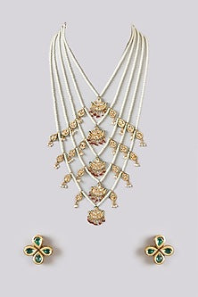 Gold Plated Kundan Polki & Pearl Layered Necklace