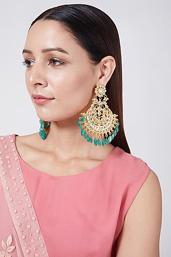 Gold Plated Beaded Chandbali Earrings