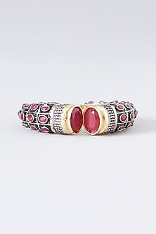 White Rhodium Plated Ruby Synthetic Stone Kada