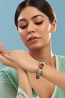 White Rhodium Plated Ruby Synthetic Stone Kada