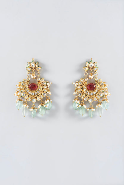 Gold Plated Kundan Polki & Ruby Stone Peacock Choker Necklace Set