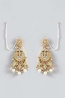 Gold Plated Kundan Polki & Pearl Dangler Earrings