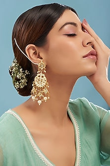 Gold Plated Kundan Polki & Pearl Dangler Earrings