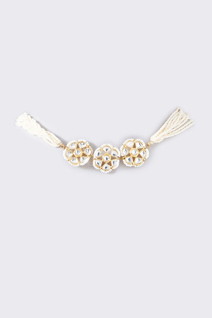 Gold Plated White Kundan Polki & Pearl Floral Choker Necklace