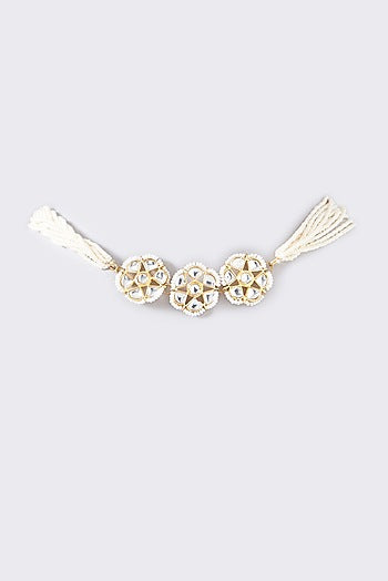 Gold Plated White Kundan Polki & Pearl Floral Choker Necklace