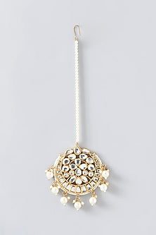 Gold Plated Kundan Polki & Pearl Maang Tikka