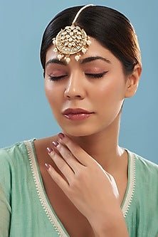 Gold Plated Kundan Polki & Pearl Maang Tikka