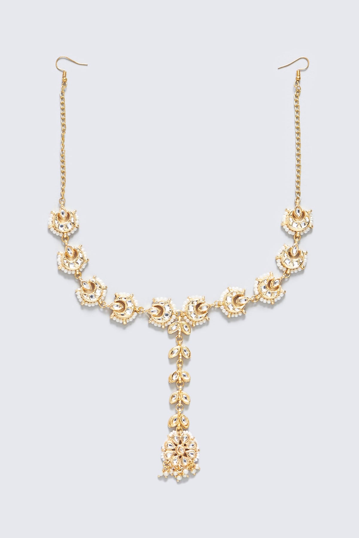 Gold Plated Kundan Polki & Pearl Floral Mathapatti