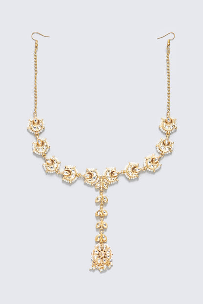 Gold Plated Kundan Polki & Pearl Floral Mathapatti
