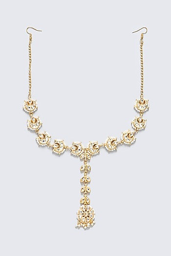 Gold Plated Kundan Polki & Pearl Floral Mathapatti