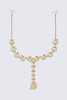 Gold Plated Kundan Polki & Pearl Floral Mathapatti