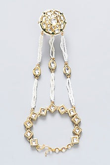 Gold Plated Kundan Polki Meenakari Hathphool