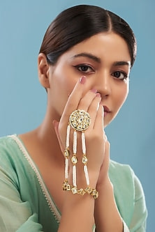 Gold Plated Kundan Polki Meenakari Hathphool