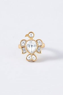 Gold Plated Kundan Polki Cuckoo Bird Ring