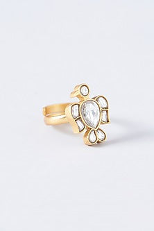 Gold Plated Kundan Polki Cuckoo Bird Ring