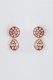 Gold Plated Red Kundan Polki Meenakari Dangler Earrings
