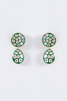 Gold Plated Green Kundan Polki Meenakari Dangler Earrings