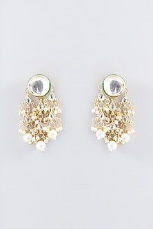 Gold Plated Kundan & Pearl Dangler Earrings