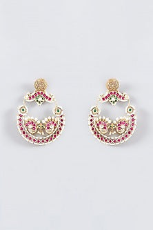 Gold Plated Multi-Colored Pearl Chandbali Earrings