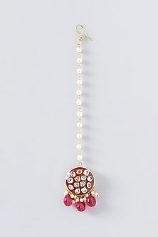 Gold Plated Kundan & Pearl Meenakari Maang Tikka