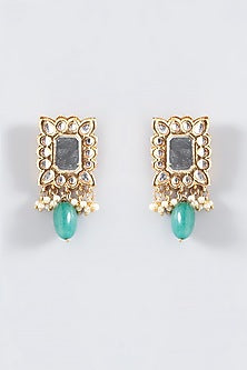 Gold Plated Pearl & Kundan Polki Dangler Earrings