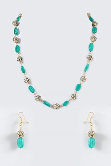 Black Rhodium Finish Zircon & Green Beaded Mala Set