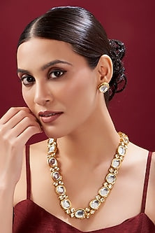 Gold Plated Kundan Polki Long Necklace Set