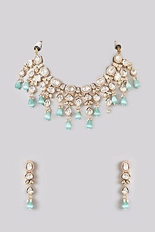 Gold Plated Kundan Polki & Beaded Choker Necklace Set
