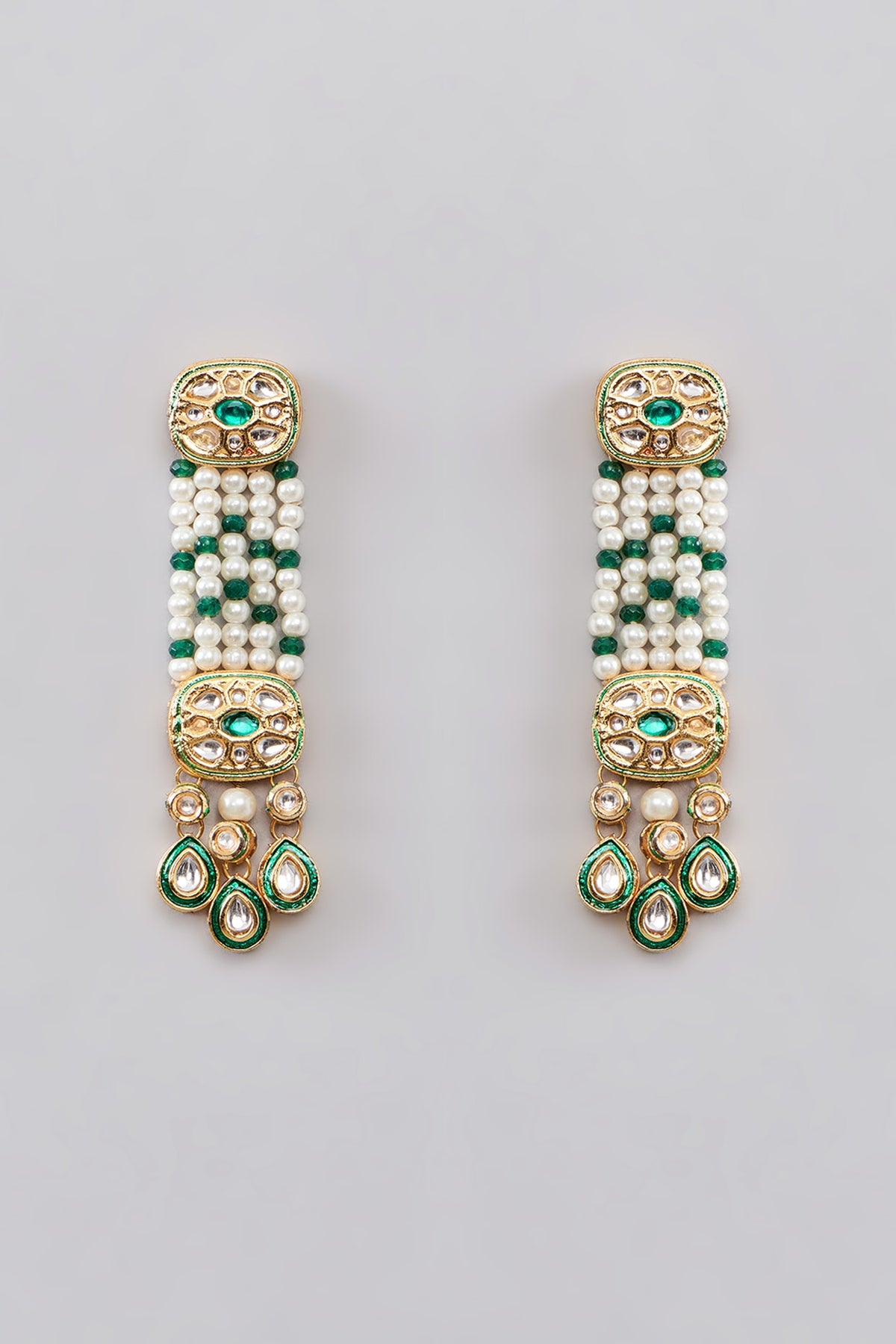 Gold Plated Multi-Colored Bead & Pearl Long Dangler Earrings