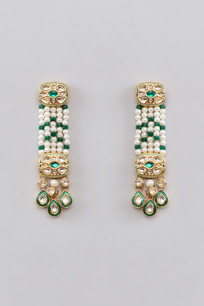 Gold Plated Multi-Colored Bead & Pearl Long Dangler Earrings
