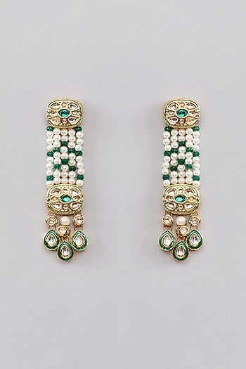 Gold Plated Multi-Colored Bead & Pearl Long Dangler Earrings