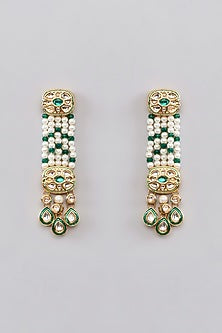 Gold Plated Multi-Colored Bead & Pearl Long Dangler Earrings