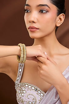 Gold Plated Pearl Bangles (Set Of 2)