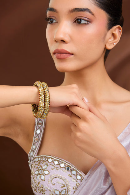 Gold Plated Pearl Bangles (Set Of 2)