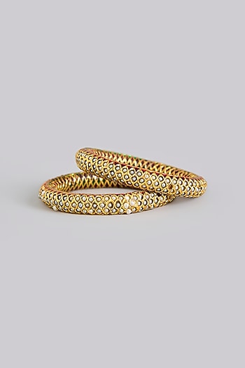 Gold Plated Pearl Bangles (Set Of 2)