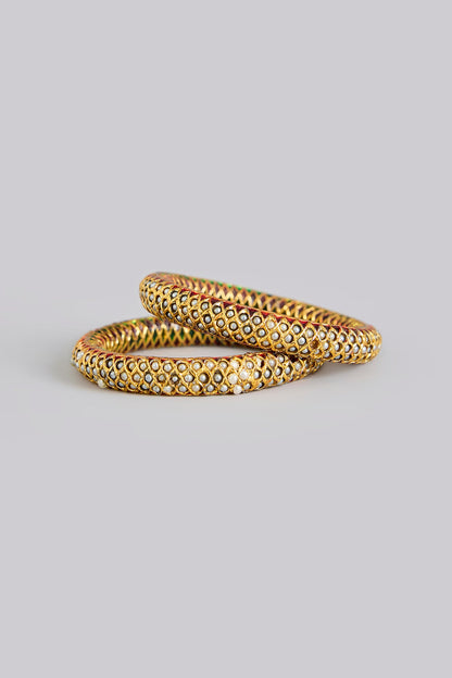 Gold Plated Pearl Bangles (Set Of 2)