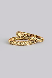 Gold Plated Pearl Bangles (Set Of 2)