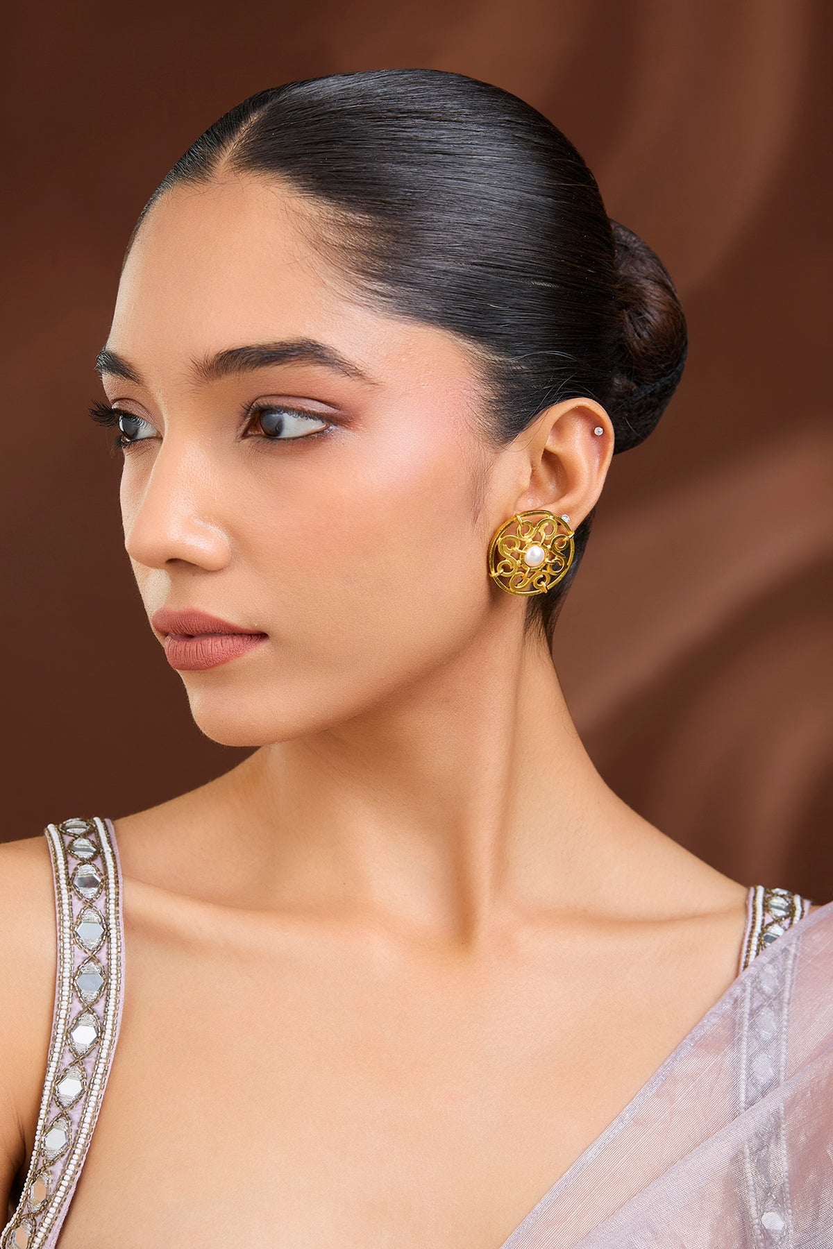 Matte Gold Plated Mixed Metal Stud Earrings