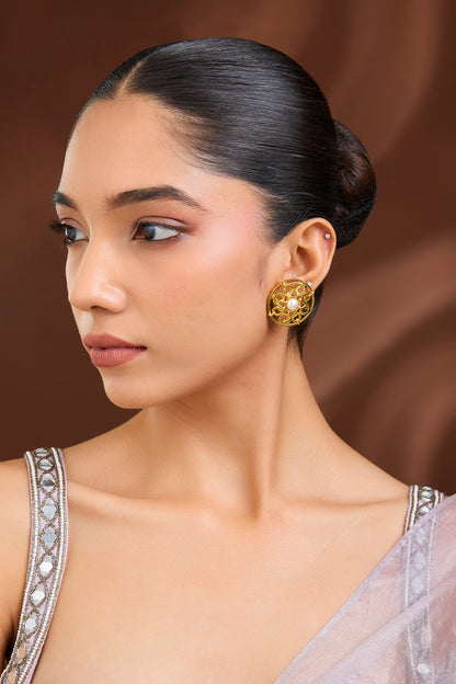 Matte Gold Plated Mixed Metal Stud Earrings